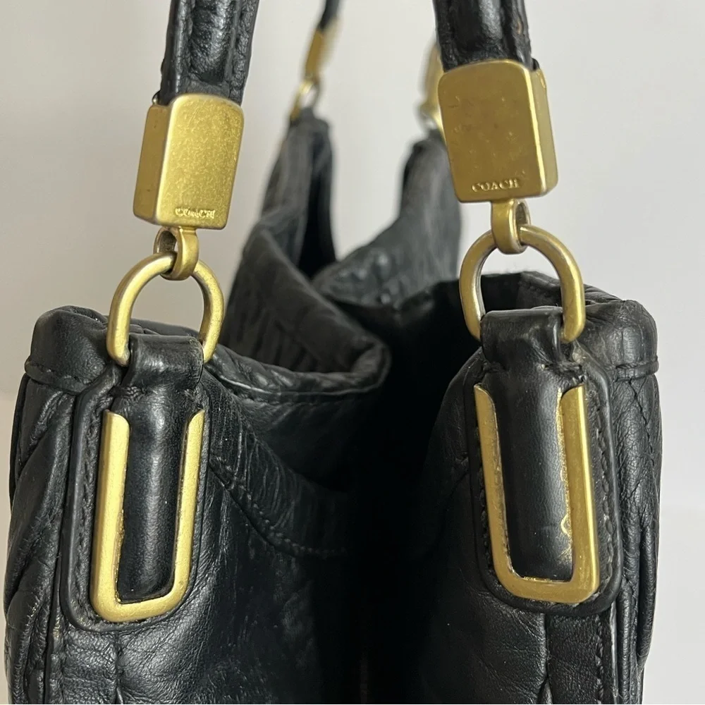 Coach Black Leather Madison Phoebe Gathered Twist Tote Bag